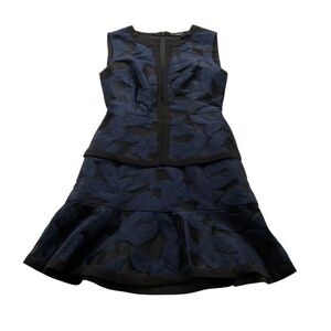 BCBGMaxazria Suni Jacquard Sheath Dress Sz 0 Navy Blue Cocktail Party Festive